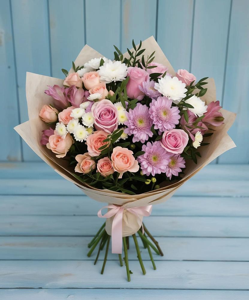 Букет цветов из: Хризантемы, Розы и Альстромерии в Красногорской